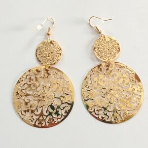 NWOT Elegant Filigree Faux Gold Earrings, Costume Jewelry